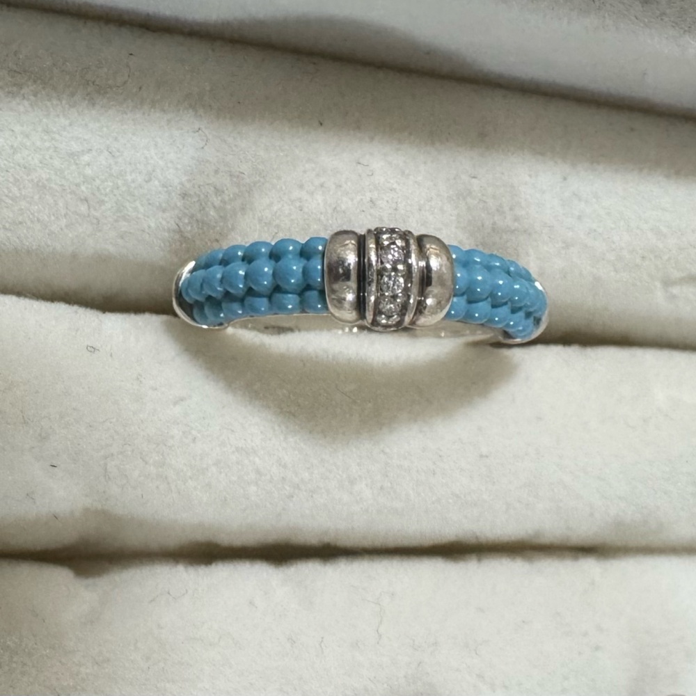 LAGOS Blue Beaded Silver ring SIZE 7